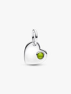 Charm Pendente Cuore con Pietra Verde Agosto da incidere Argento Sterling 925 - CHARM
