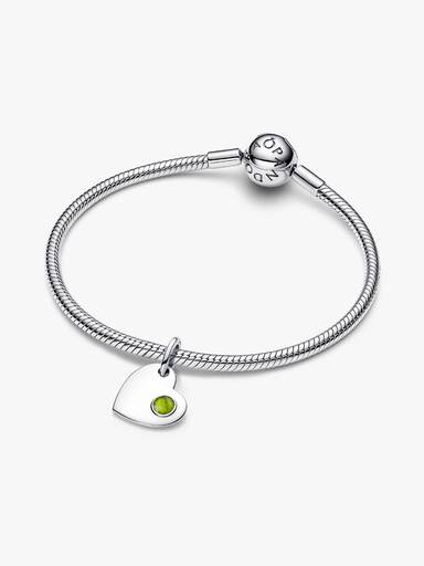 Charm Pendente Cuore con Pietra Verde Agosto da incidere Argento Sterling 925 - CHARM