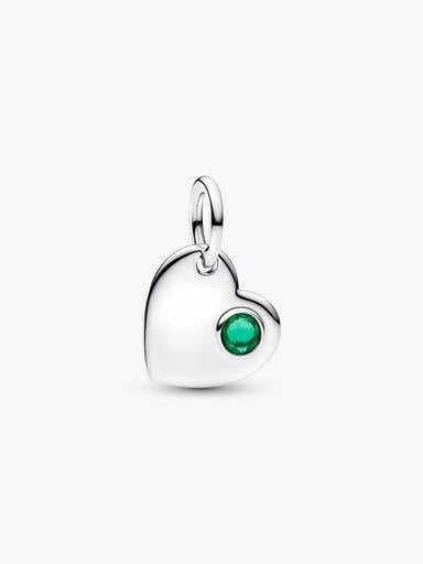 Charm Pendente Cuore con Pietra Verde Scuro Maggio da incidere Argento Sterling 925 - CHARM