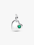 Charm Pendente Cuore con Pietra Verde Scuro Maggio da incidere Argento Sterling 925 - CHARM