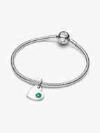 Charm Pendente Cuore con Pietra Verde Scuro Maggio da incidere Argento Sterling 925 - CHARM