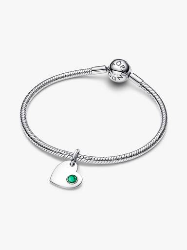 Charm Pendente Cuore con Pietra Verde Scuro Maggio da incidere Argento Sterling 925 - CHARM