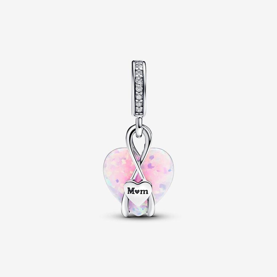 Charm Pendente Cuore di Mamma Rosa Opalescente