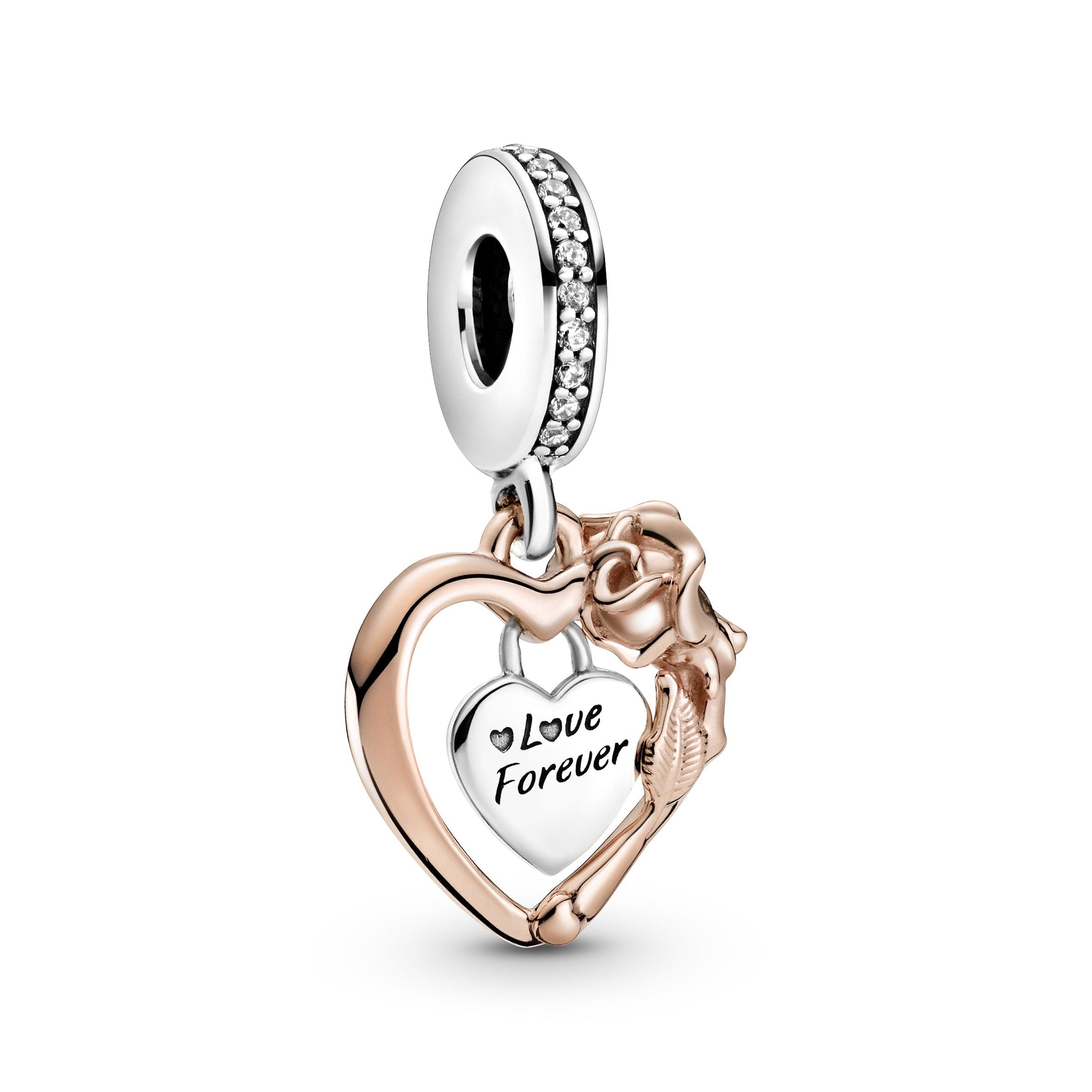 Charm Pendente Cuore e Rosa