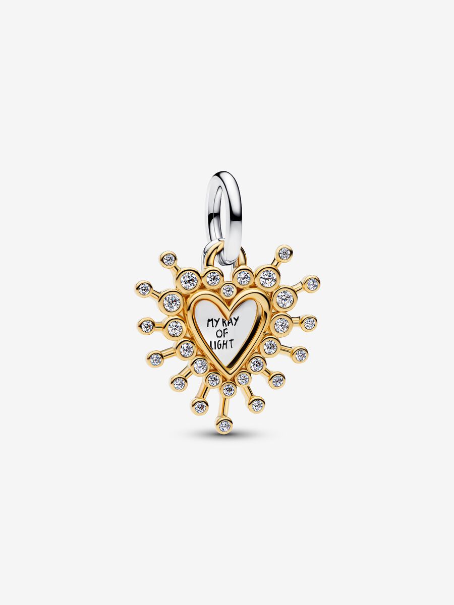 Charm pendente Cuore Luminoso doppio Argento Sterling 925 Placcatura in Oro 14k - CHARM