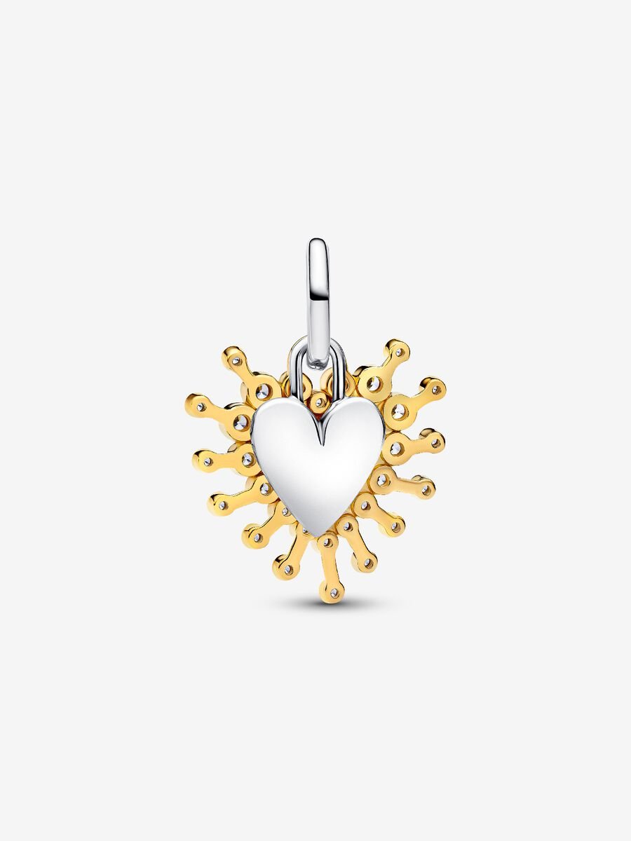 Charm pendente Cuore Luminoso doppio Argento Sterling 925 Placcatura in Oro 14k - CHARM