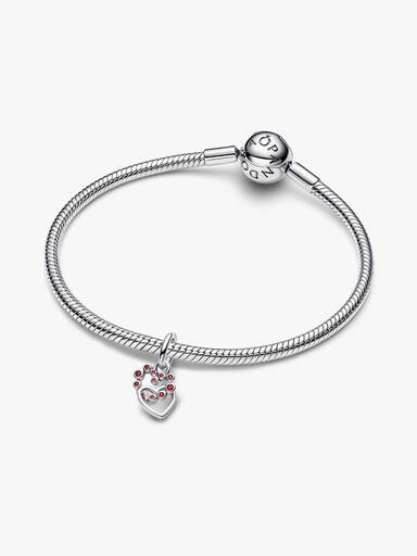 Charm Pendente Cuori Intrecciati con Cristalli Rossi Argento Sterling 925 - CHARM