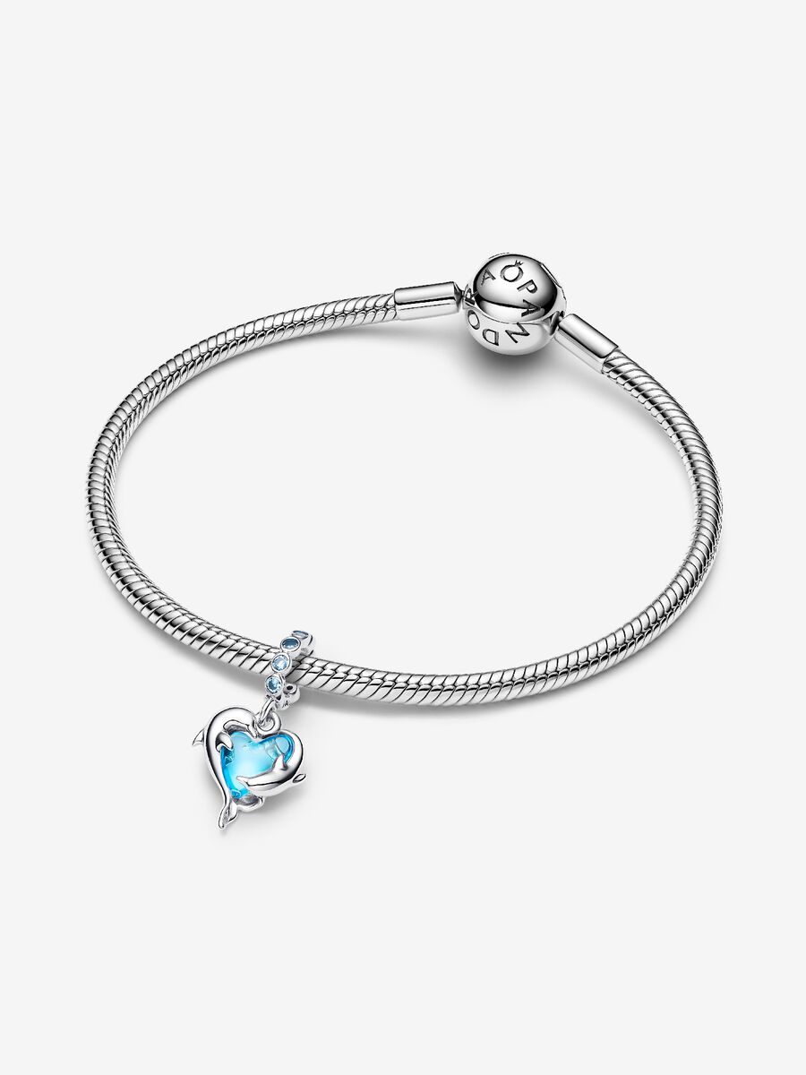 Charm Pendente Delfini e Cuore Vetro di Murano Argento Sterling 925 - CHARM