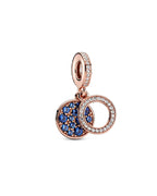 Charm Pendente Doppio con Disco Blu Scintillante