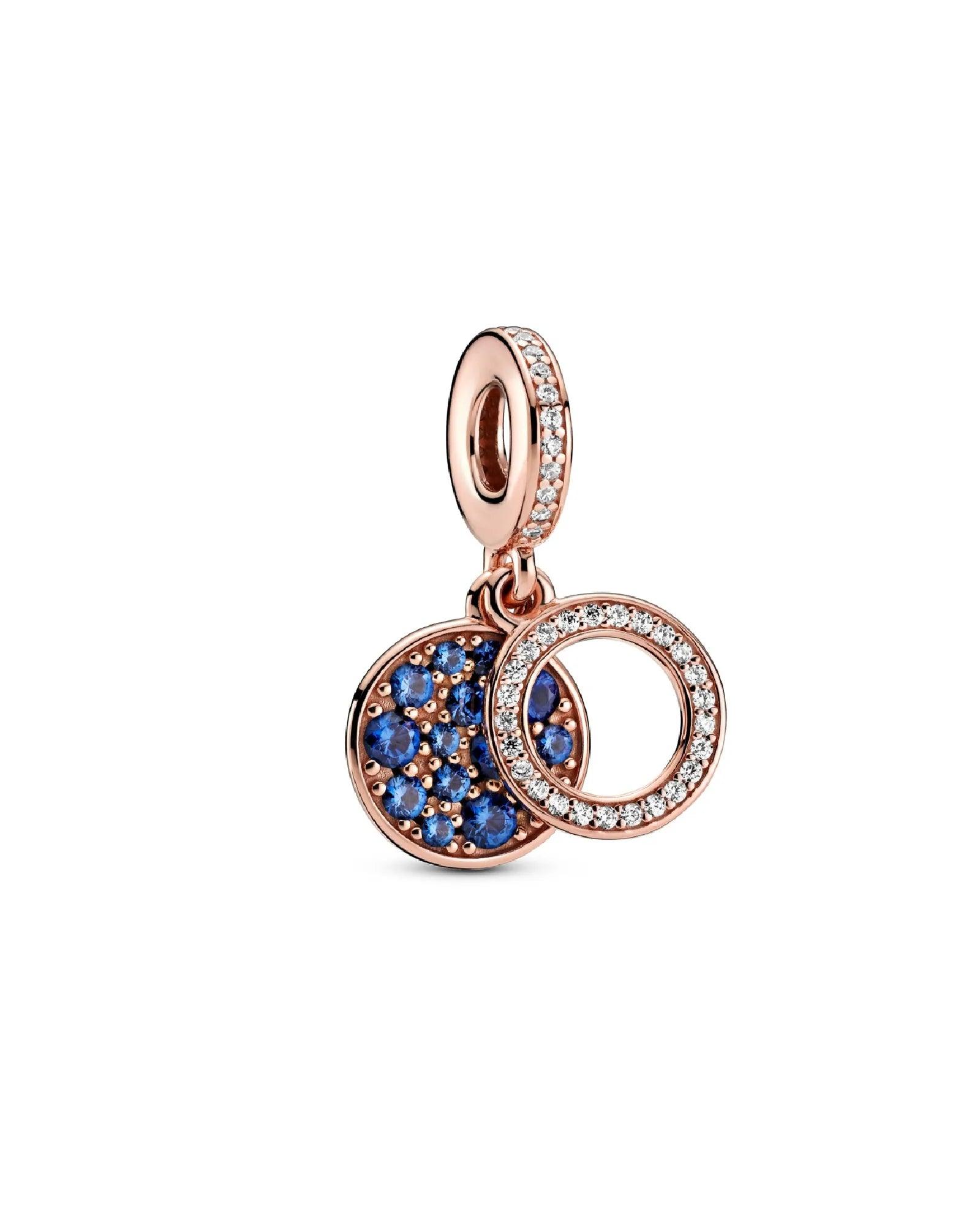 Charm Pendente Doppio con Disco Blu Scintillante