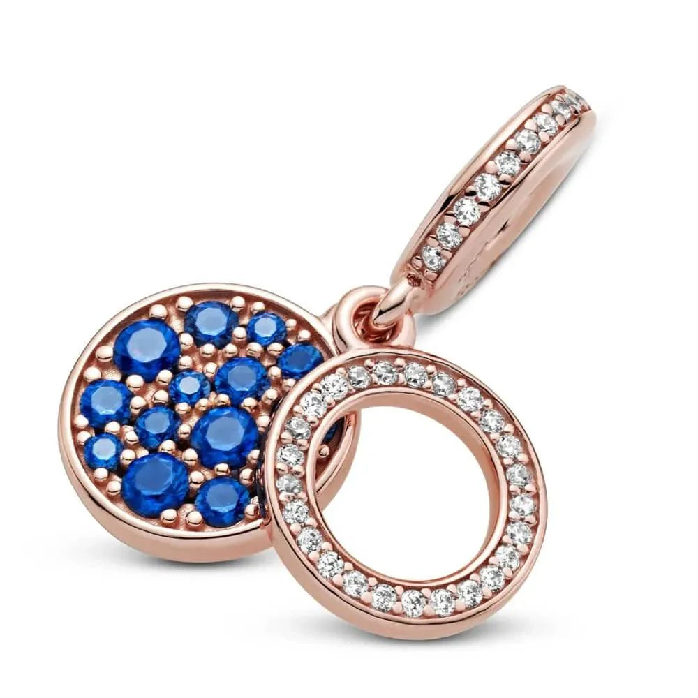 Charm Pendente Doppio con Disco Blu Scintillante