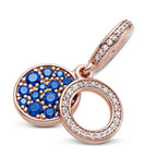 Charm Pendente Doppio con Disco Blu Scintillante