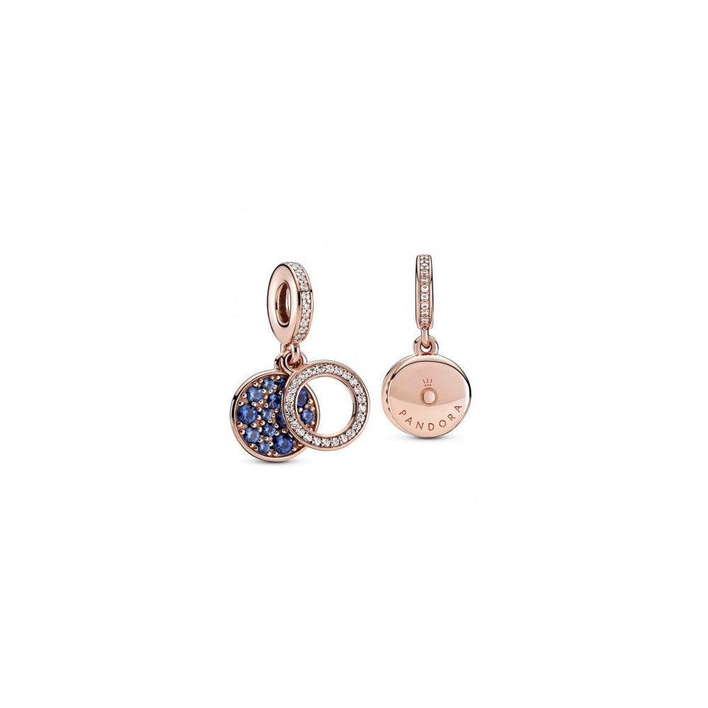 Charm Pendente Doppio con Disco Blu Scintillante