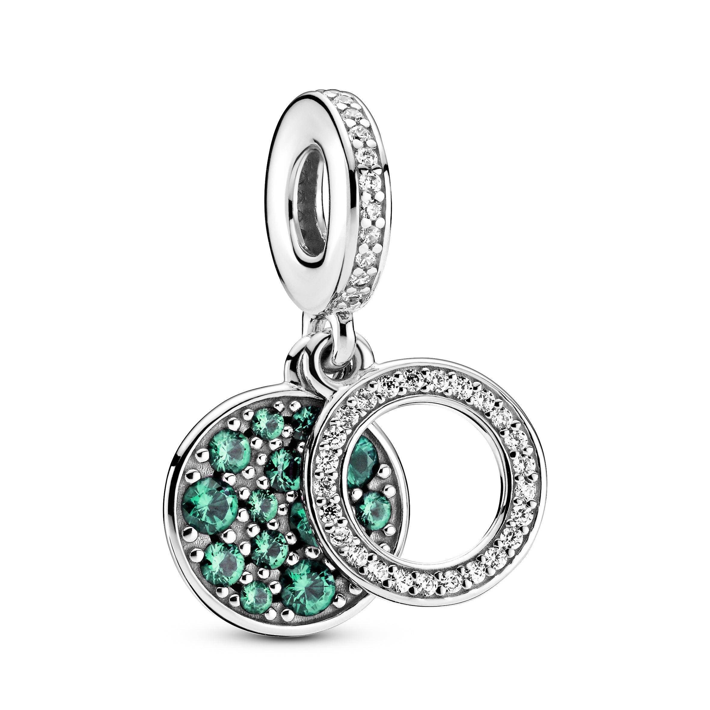 Charm pendente doppio con disco verde scintillante
