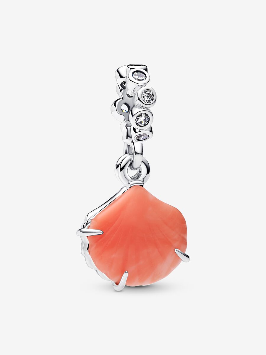Charm Pendente Doppio Conchiglia Color Corallo Argento Sterling 925 - CHARM