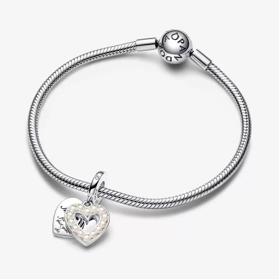 Charm Pendente Doppio Cuore con Perle Coltivate d'Acqua Dolce