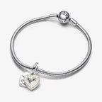 Charm Pendente Doppio Cuore con Perle Coltivate d'Acqua Dolce