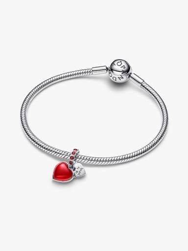 Charm Pendente Doppio Cuore Vetro di Murano Rosso Argento Sterling 925 - CHARM