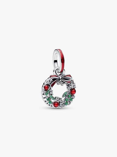 Charm Pendente Doppio Ghirlanda di Natale Argento Sterling 925 - CHARM