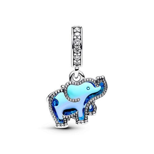 Charm Pendente Elefante Vetro di Murano Blu