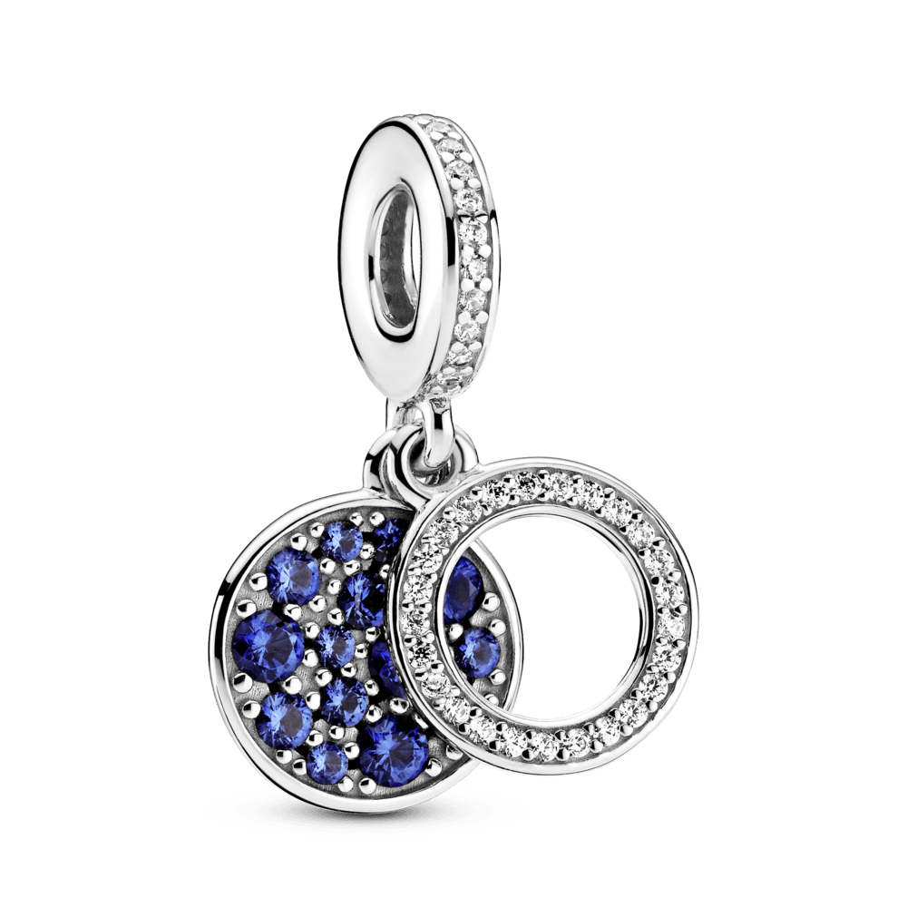 Charm Pendente Pandora Doppio con Disco Blu Scintillante