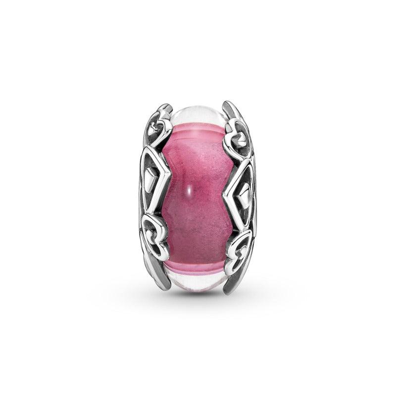 Charm Vetro di Murano Rosa con Cuori