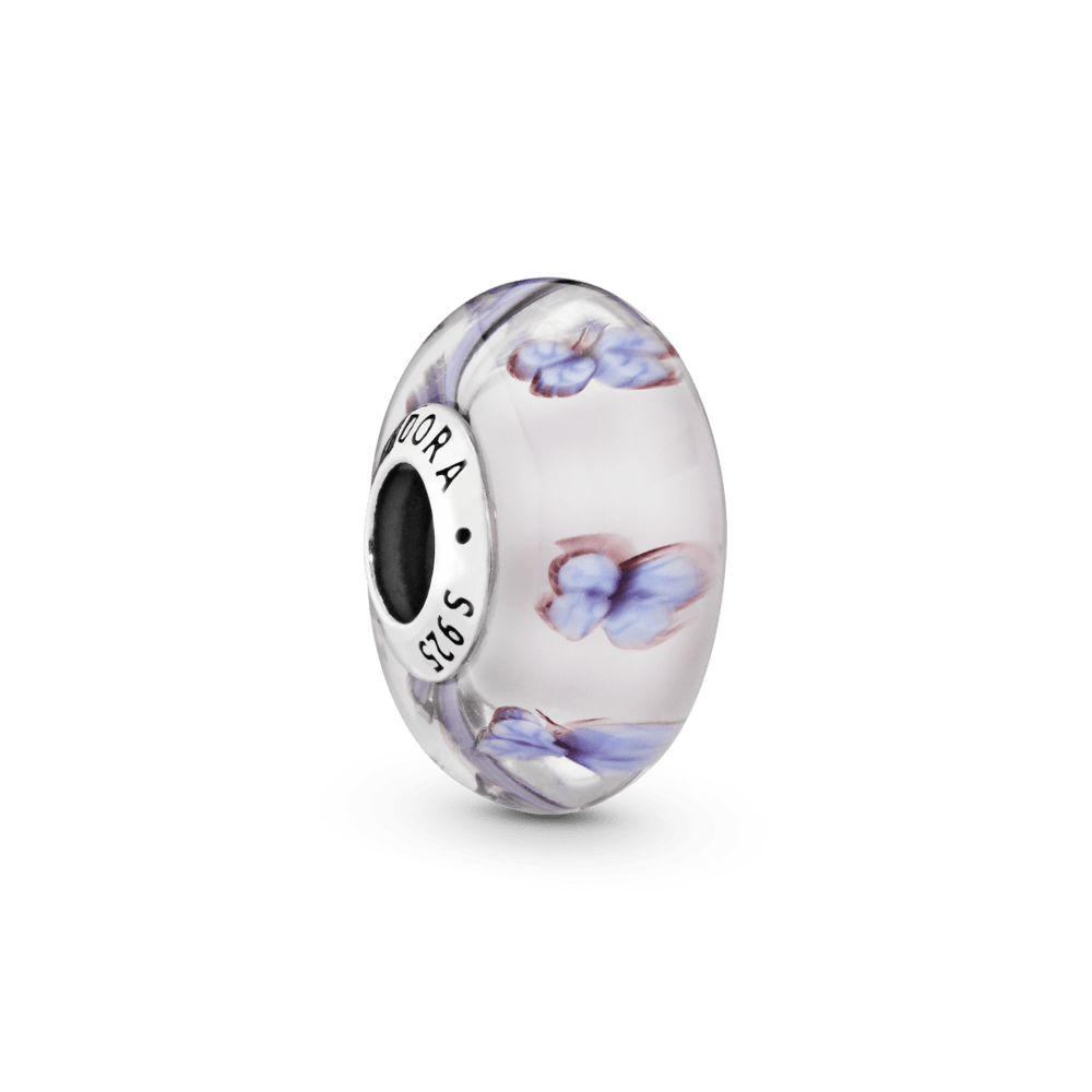 Charm Vetro di Murano Rosa con Farfalle