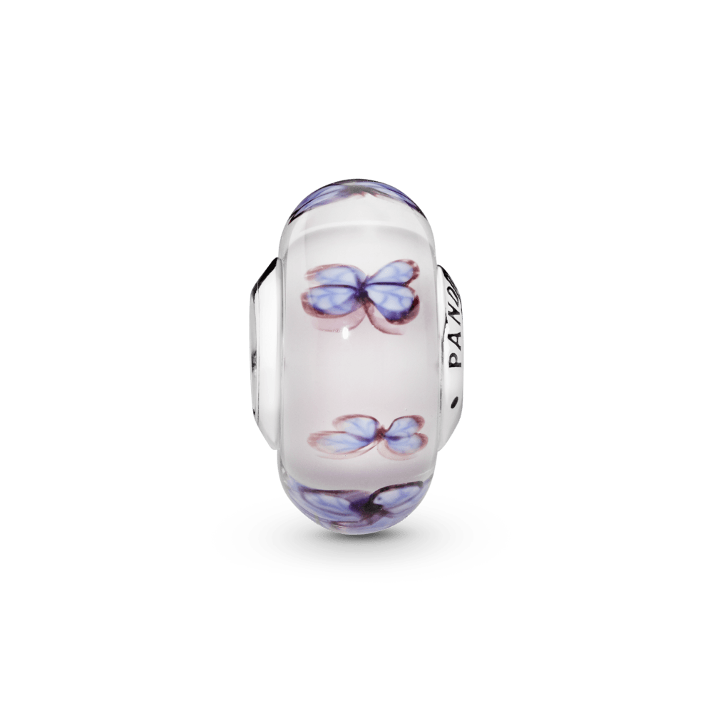 Charm Vetro di Murano Rosa con Farfalle