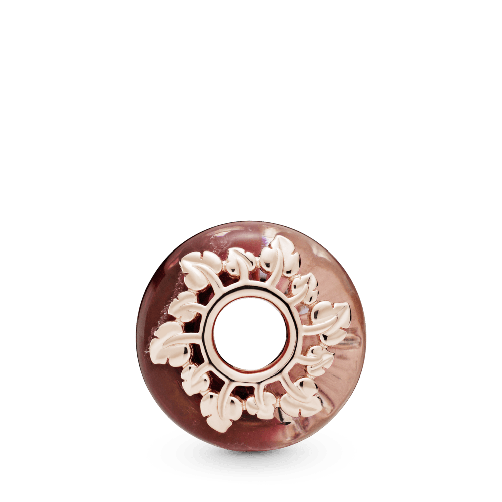 Charm Vetro di Murano Rosa e Foglie
