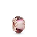 Charm Vetro di Murano Rosa e Foglie