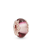 Charm Vetro di Murano Rosa e Foglie
