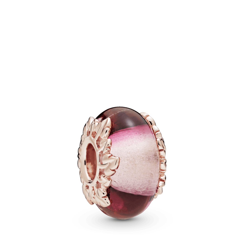 Charm Vetro di Murano Rosa e Foglie