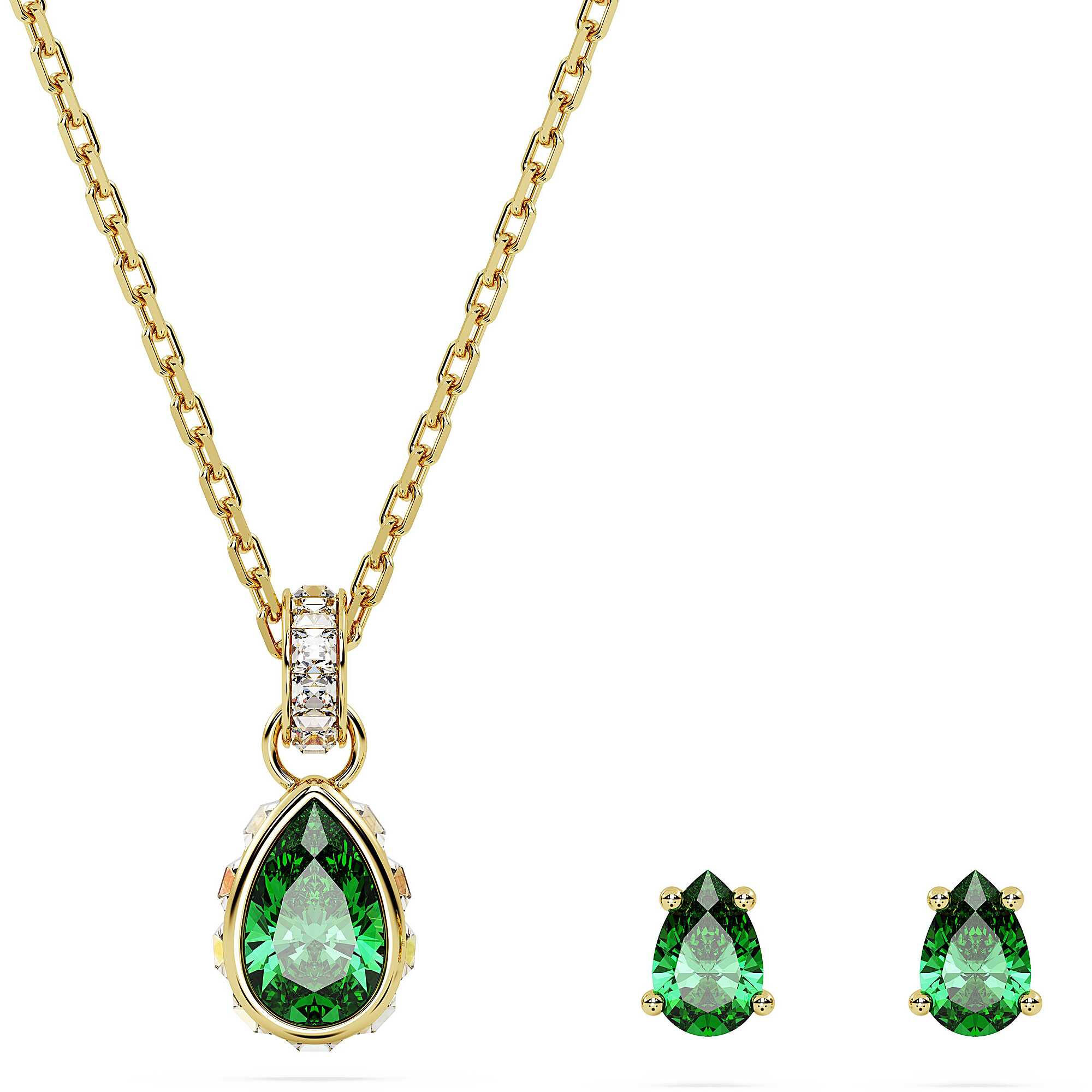 Chroma set Swarovski-Tagli misti Verde Placcato color oro. - SET