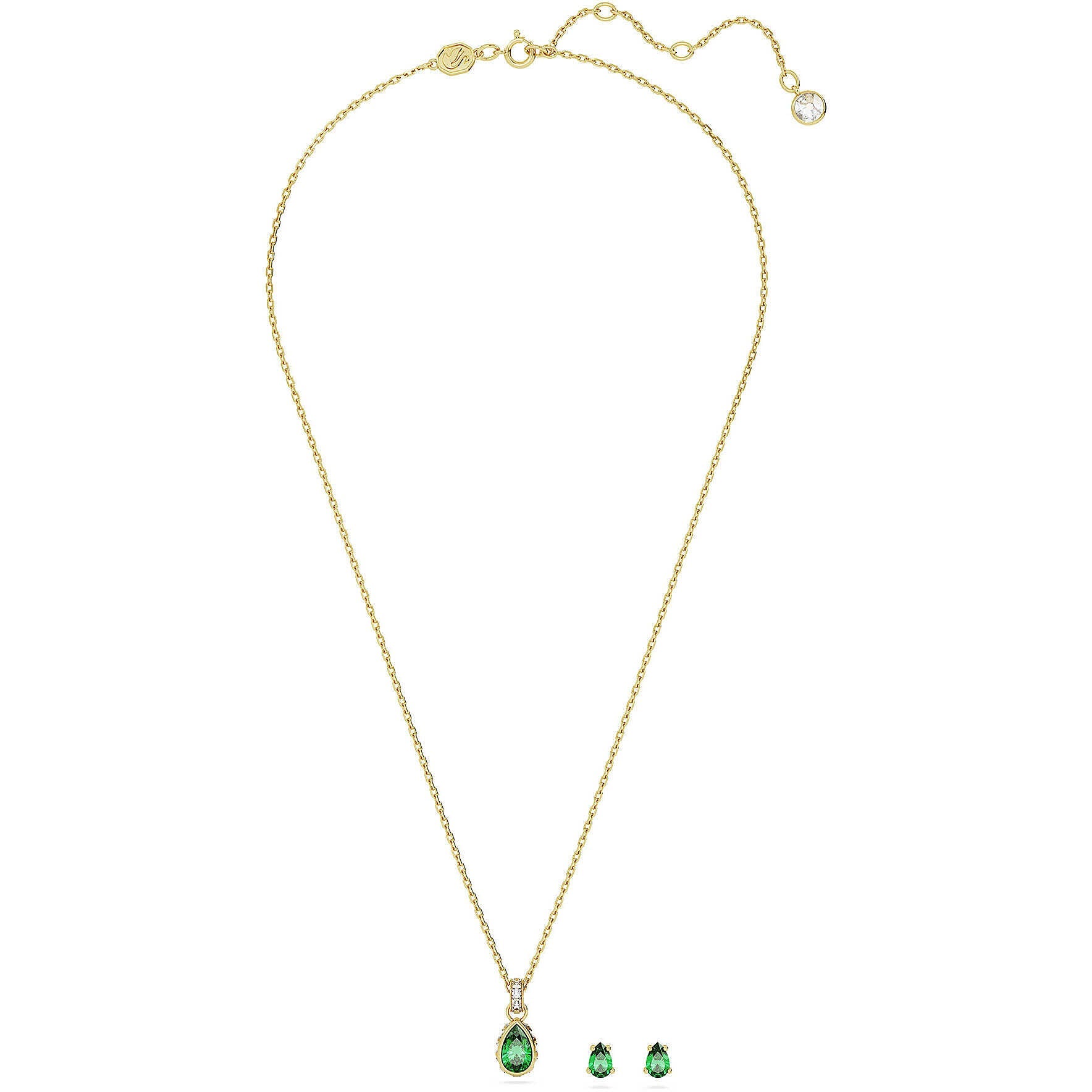 Chroma set Swarovski-Tagli misti Verde Placcato color oro. - SET