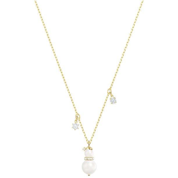 Ciondolo piccolo pupazzo di neve SWAROVSKI - Placcatura bianca e oro