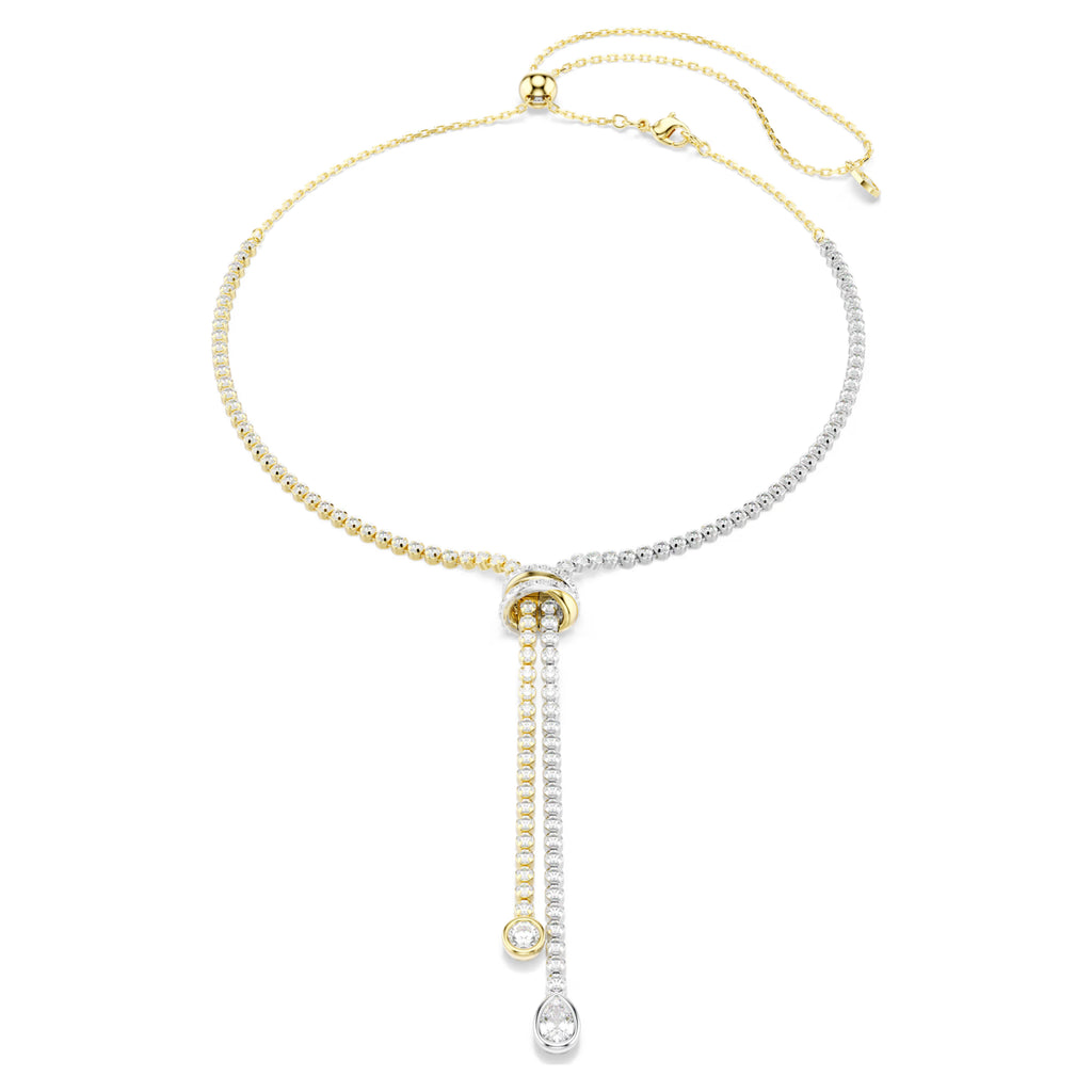 Collana a Y Hyperbola Taglio Round, Nodo, Bianco, Mix di finiture