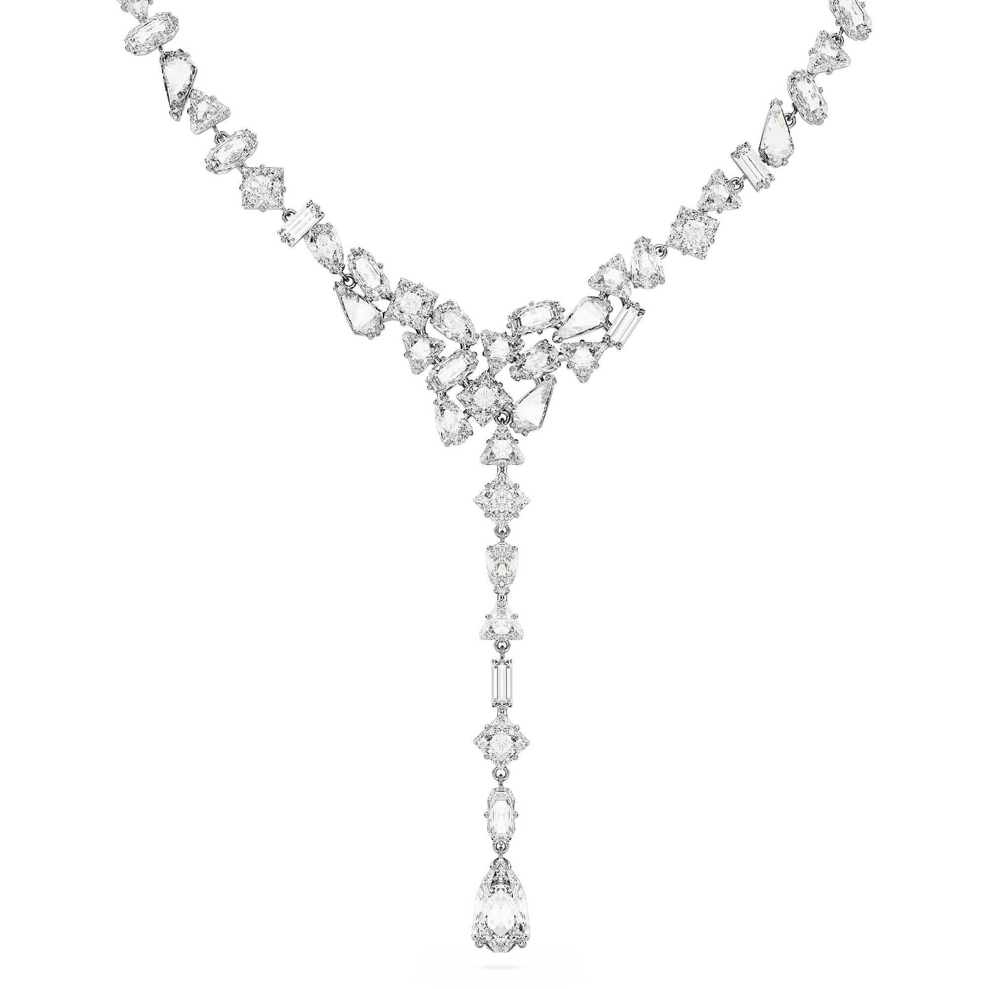 Collana a Y Mesmera Taglio misto, Bianco, Placcato rodio