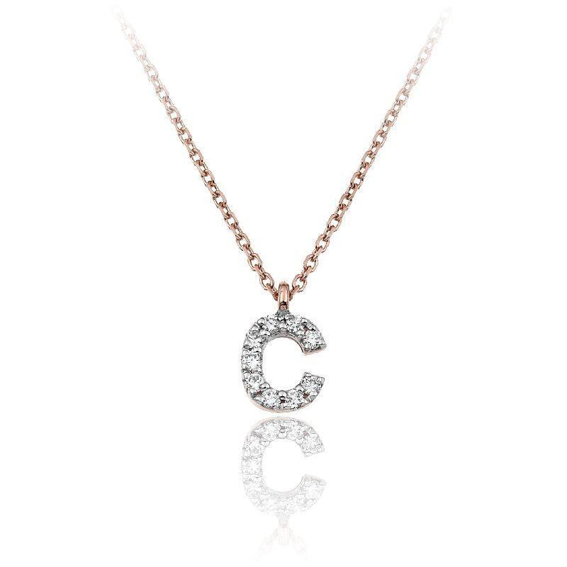 Collana con pendente lettera in oro e diamanti LETTERA C