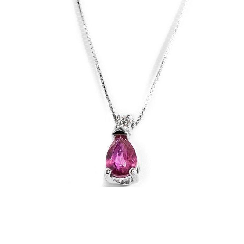 Collana Donna in Oro Bianco con Rubino e Diamanti