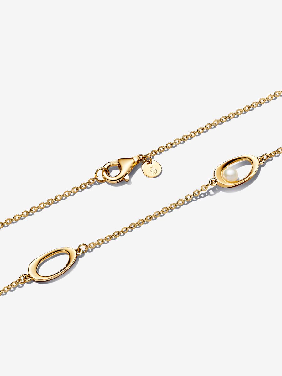 Collana Ovali Linea Sinuosa e Perla D’Acqua Dolce Coltivata Placcatura in Oro 14k - COLLANA