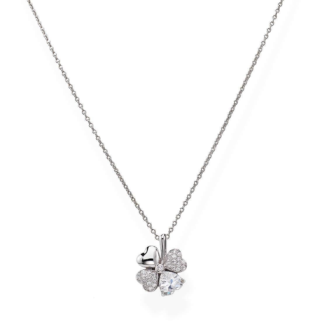 COLLANA QUADRICUORE RODIO E ZIRCONI BIANCHI