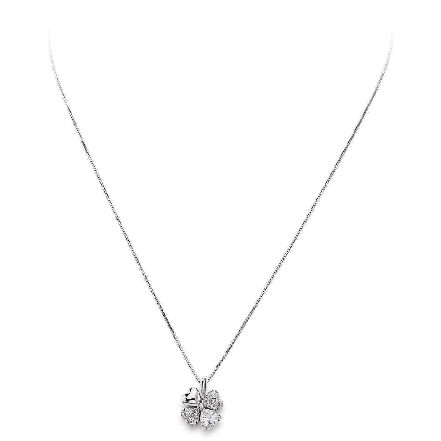 COLLANA QUADRICUORE RODIO E ZIRCONI BIANCHI