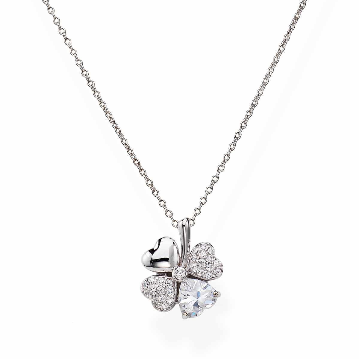 COLLANA QUADRICUORE RODIO E ZIRCONI BIANCHI