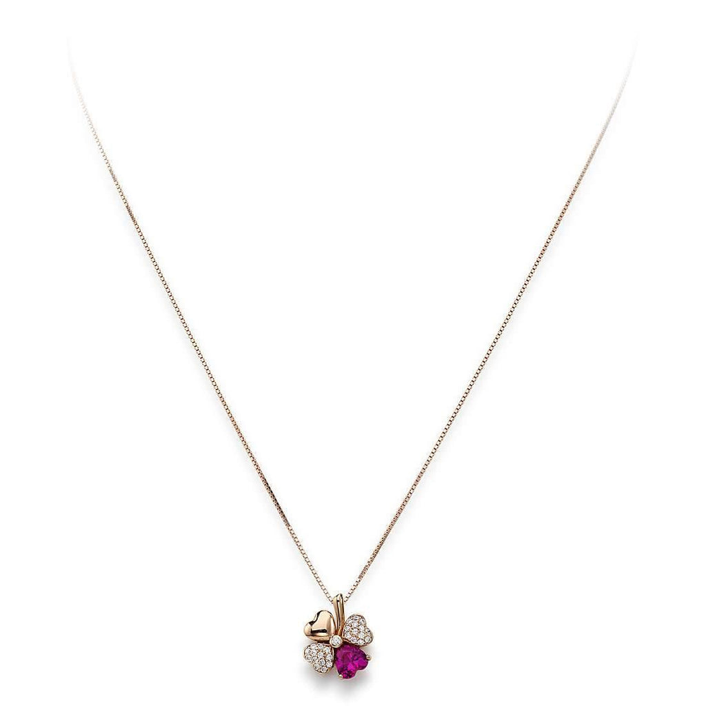 COLLANA QUADRICUORE ROSE' E ZIRCONI BIANCHI E RUBINO