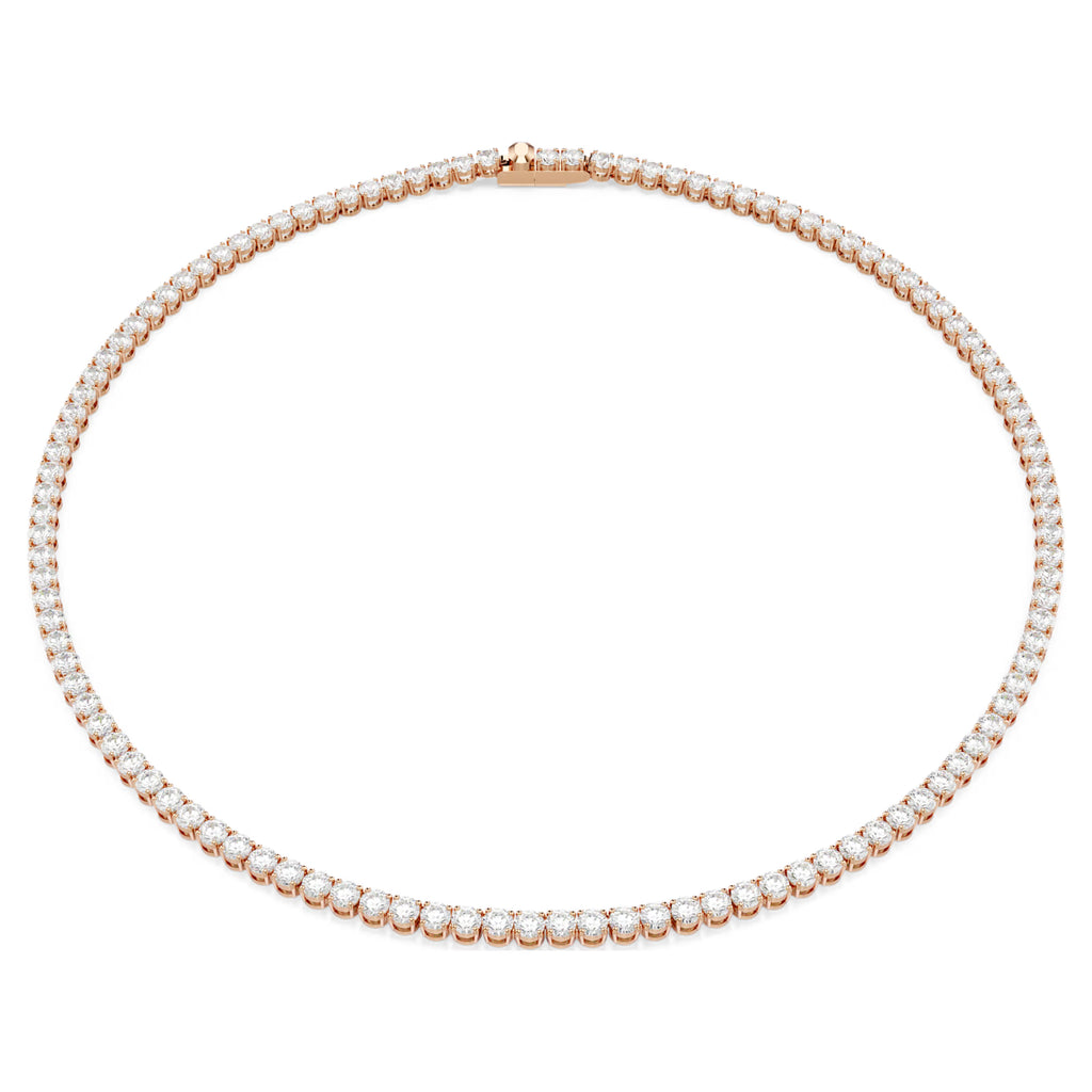 Collana Tennis Matrix Taglio Round, Bianca, Finitura oro rosa 18K