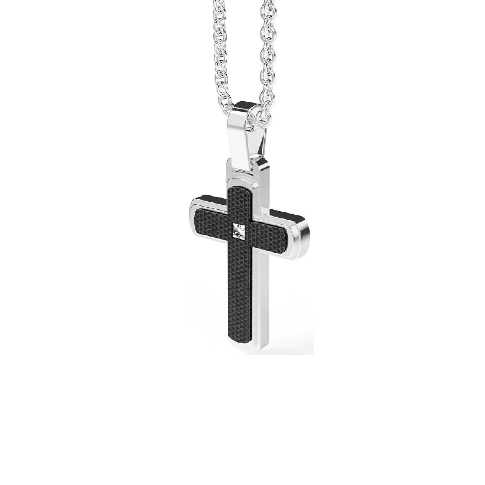 Collana Uomo Zancan Hi-Teck con Pendente Croce e Zircone Bianco - EHC223 - COLLANE