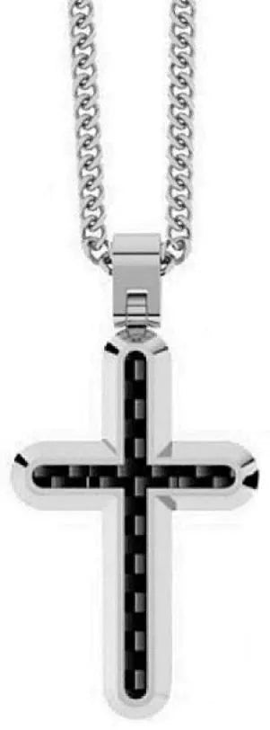 Collana Uomo Zancan in Acciaio con Croce e Fibra di Carbonio - EHC220 - COLLANE