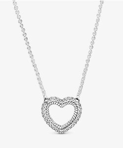 Collier Pandora con Cuore Aperto, Pavé e Maglia Snake