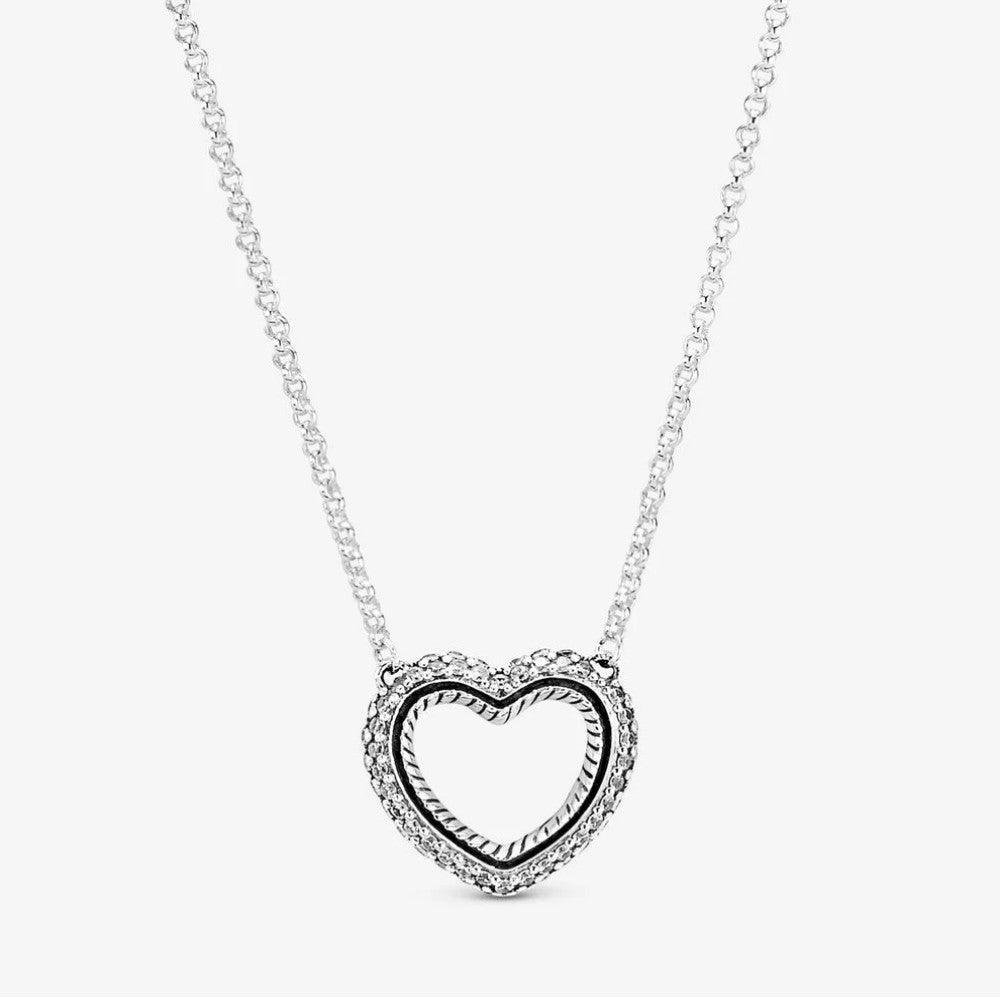 Collier Pandora con Cuore Aperto, Pavé e Maglia Snake