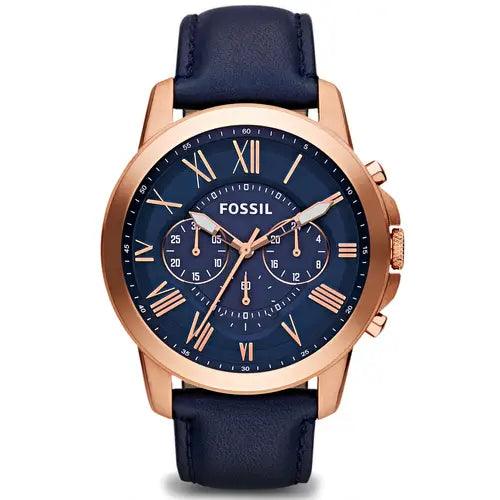 Cronografo in pelle navy Grant